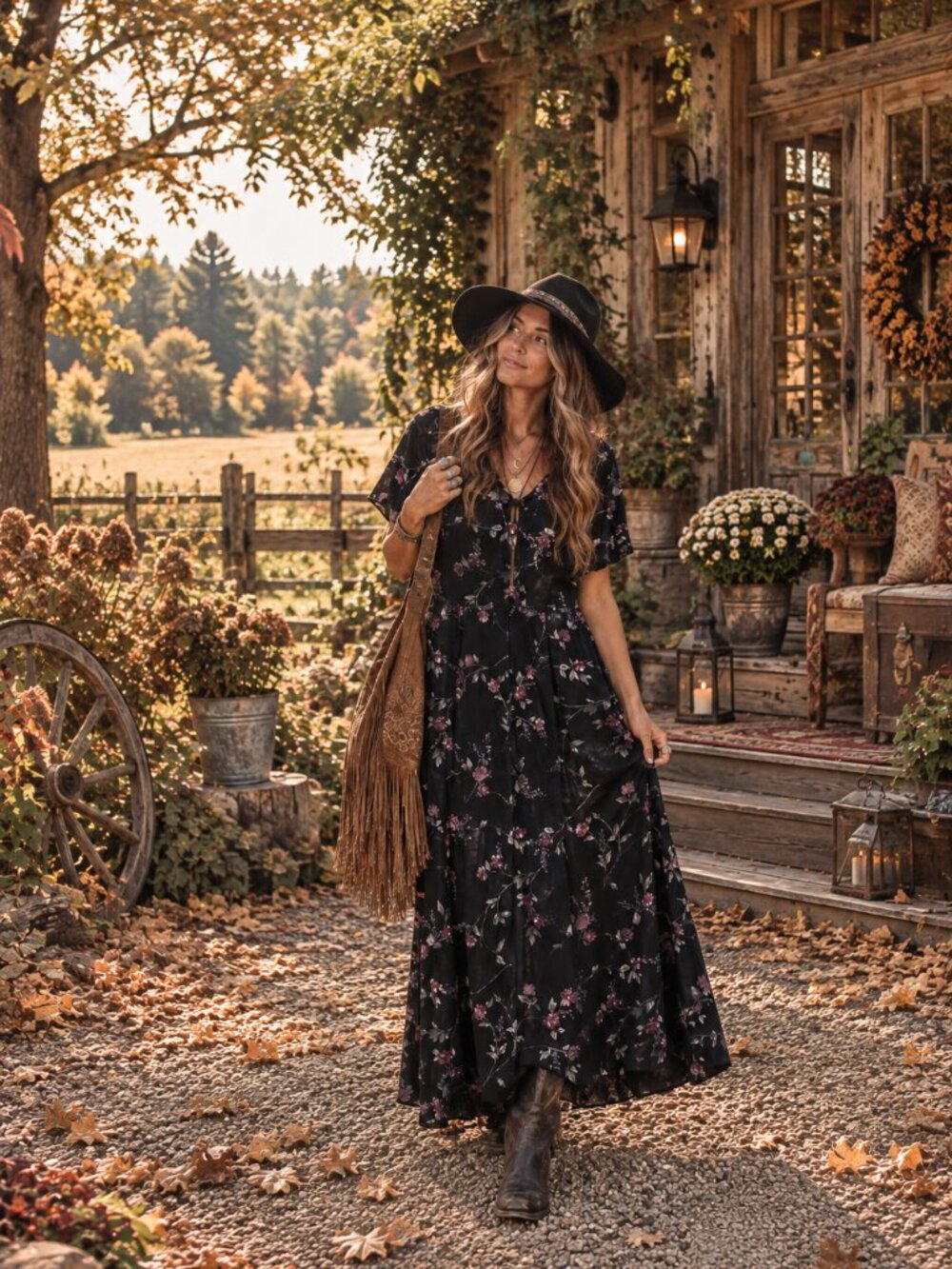 Vintage Northern Traditions Dark Floral Maxi Dress